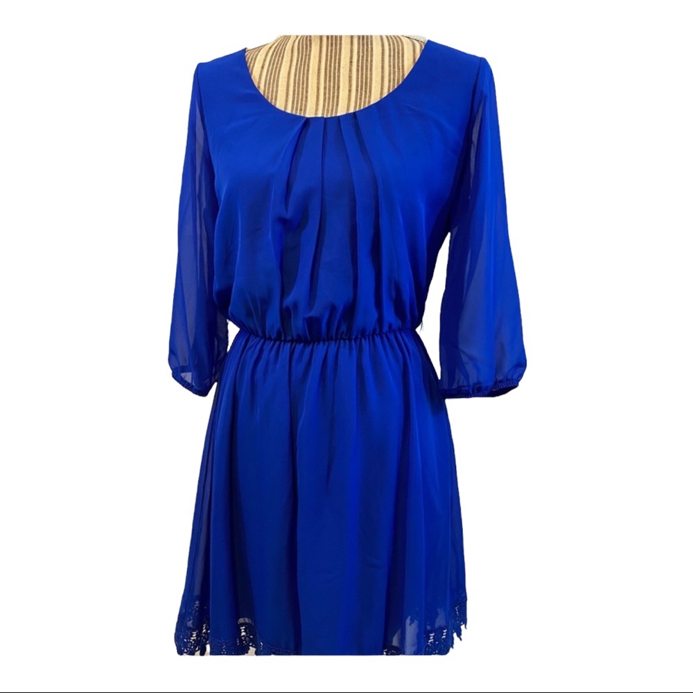 Blue cute dress fringe bottom Long sleeve